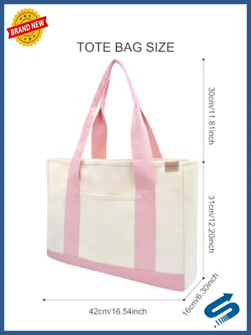 16oz Canvas Tote Bag Large Capacity Multi Pockets Laptop Compartment Shoulder